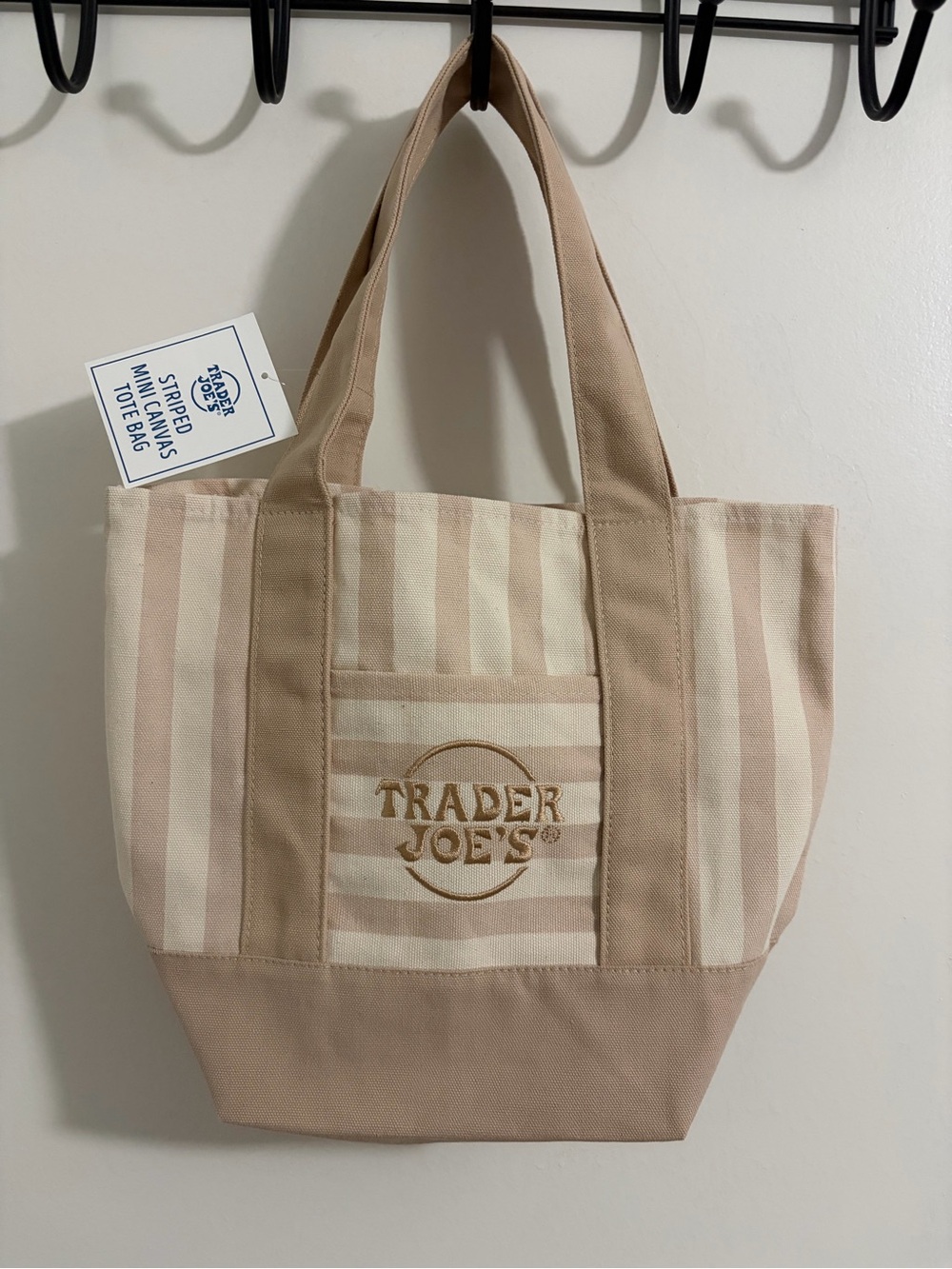 New NWT Trader Joe’s light beige white striped mini tote bag collectible